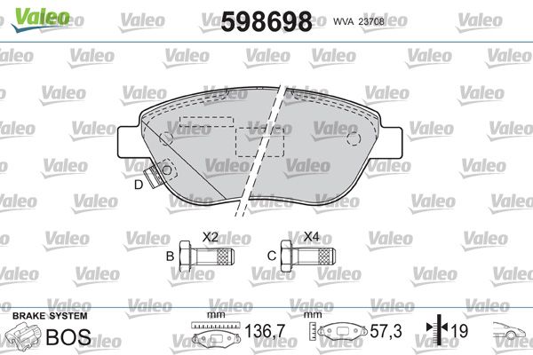 VALEO 598698 Brake Pad Set, disc brake
