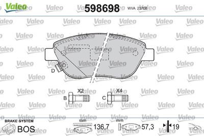 Brake Pad Set, disc brake VALEO 598698