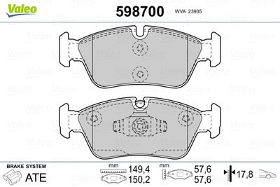 Brake Pad Set, disc brake VALEO 598700