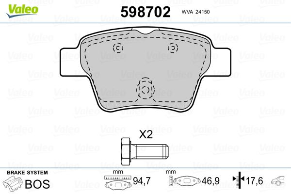 VALEO 598702 Brake Pad Set, disc brake