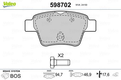 Brake Pad Set, disc brake VALEO 598702