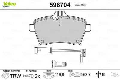 Brake Pad Set, disc brake VALEO 598704