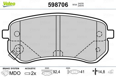 Brake Pad Set, disc brake VALEO 598706