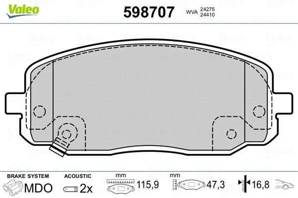VALEO 598707 Brake Pad Set, disc brake