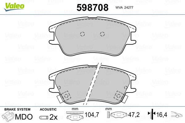 VALEO 598708 Brake Pad Set, disc brake