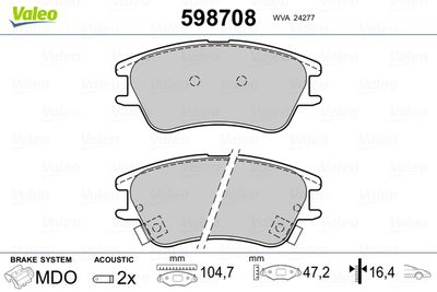 Brake Pad Set, disc brake VALEO 598708