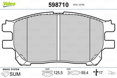 Brake Pad Set, disc brake VALEO 598710