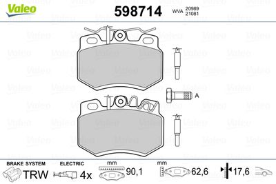 Brake Pad Set, disc brake VALEO 598714