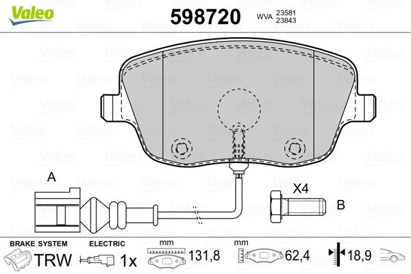 VALEO 598720 Brake Pad Set, disc brake