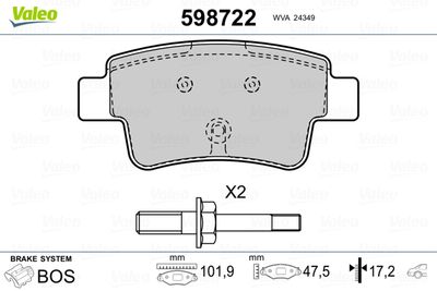 Brake Pad Set, disc brake VALEO 598722
