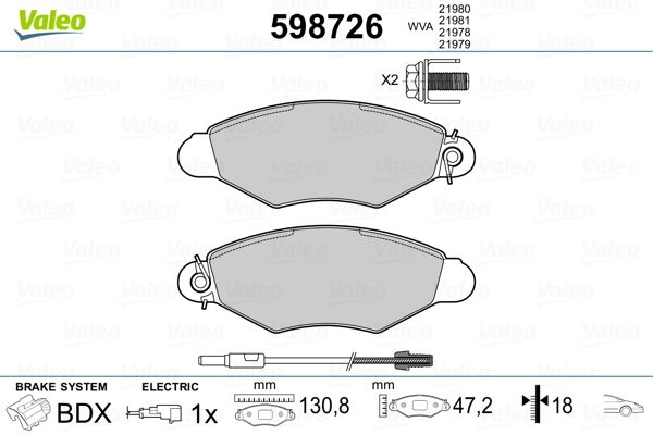 VALEO 598726 Brake Pad Set, disc brake