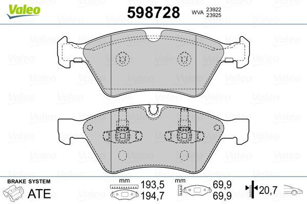 VALEO 598728 Brake Pad Set, disc brake