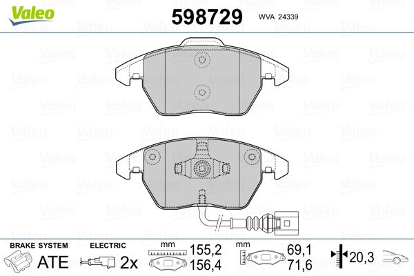 VALEO 598729 Brake Pad Set, disc brake