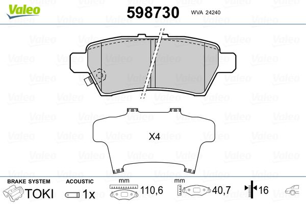 VALEO 598730 Brake Pad Set, disc brake