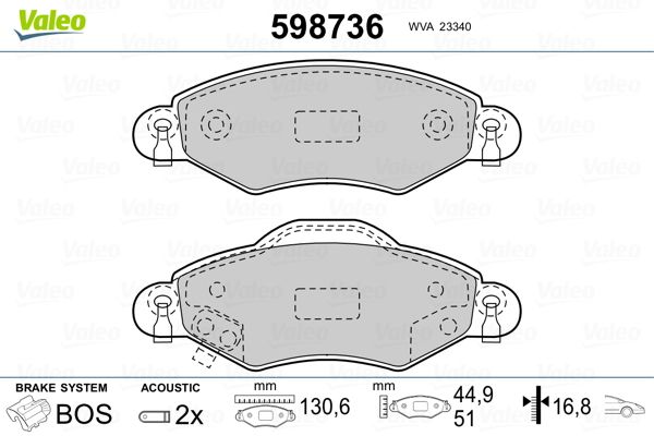 VALEO 598736 Brake Pad Set, disc brake
