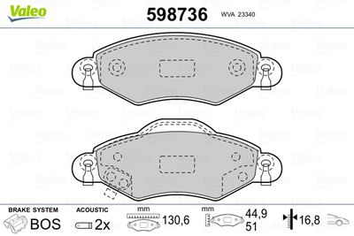 Brake Pad Set, disc brake VALEO 598736