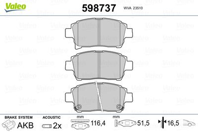 Brake Pad Set, disc brake VALEO 598737