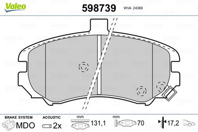 Brake Pad Set, disc brake VALEO 598739