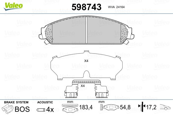 VALEO 598743 Brake Pad Set, disc brake