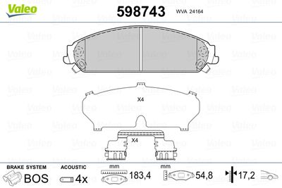 Brake Pad Set, disc brake VALEO 598743