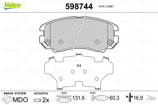 VALEO 598744 Brake Pad Set, disc brake