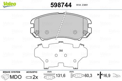 Brake Pad Set, disc brake VALEO 598744