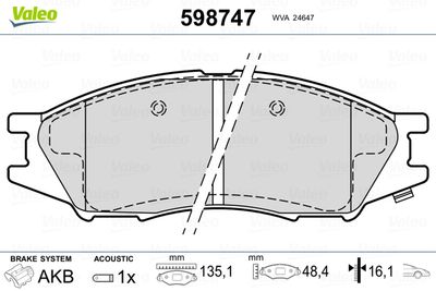Brake Pad Set, disc brake VALEO 598747