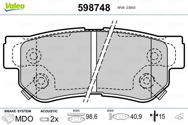 VALEO 598748 Brake Pad Set, disc brake