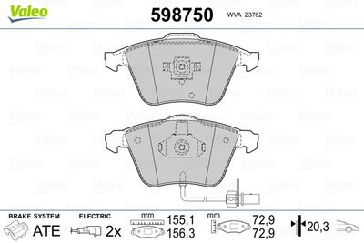 Brake Pad Set, disc brake VALEO 598750