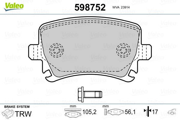 VALEO 598752 Brake Pad Set, disc brake