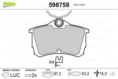Brake Pad Set, disc brake VALEO 598758