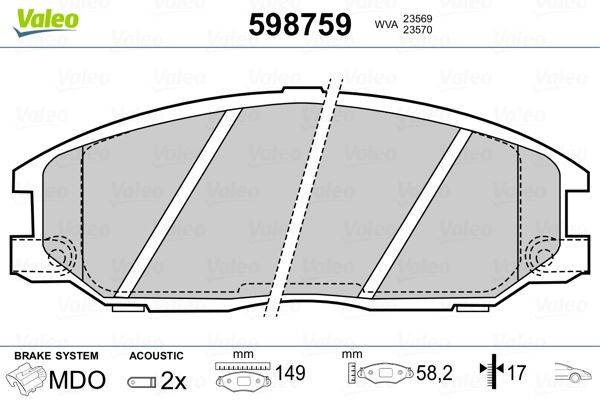 VALEO 598759 Brake Pad Set, disc brake