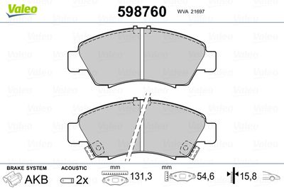 Brake Pad Set, disc brake VALEO 598760