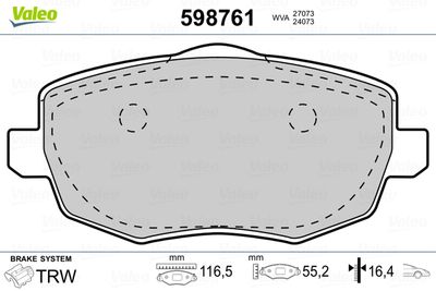 Brake Pad Set, disc brake VALEO 598761