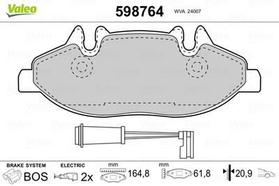 Brake Pad Set, disc brake VALEO 598764