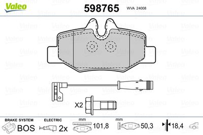 Brake Pad Set, disc brake VALEO 598765