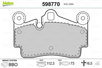 Brake Pad Set, disc brake VALEO 598770