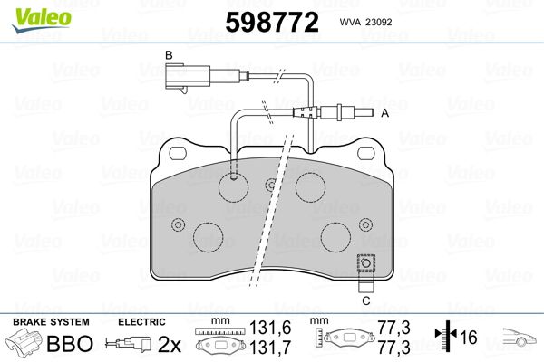 VALEO 598772 Brake Pad Set, disc brake