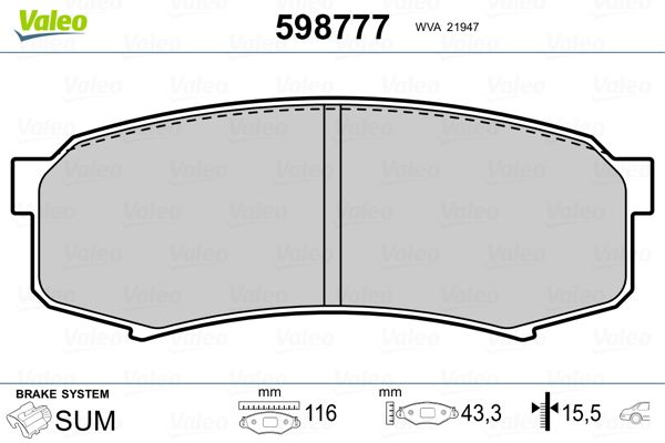 VALEO 598777 Brake Pad Set, disc brake