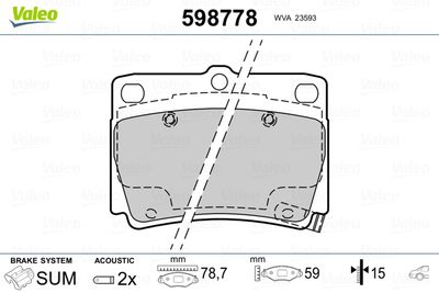 Brake Pad Set, disc brake VALEO 598778