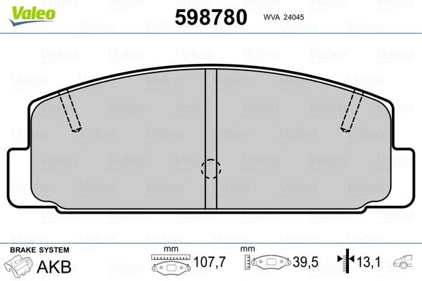 VALEO 598780 Brake Pad Set, disc brake