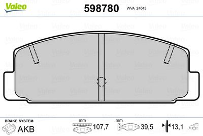 Brake Pad Set, disc brake VALEO 598780