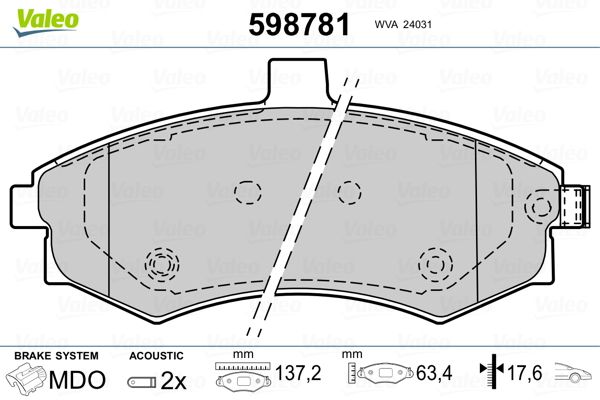 VALEO 598781 Brake Pad Set, disc brake