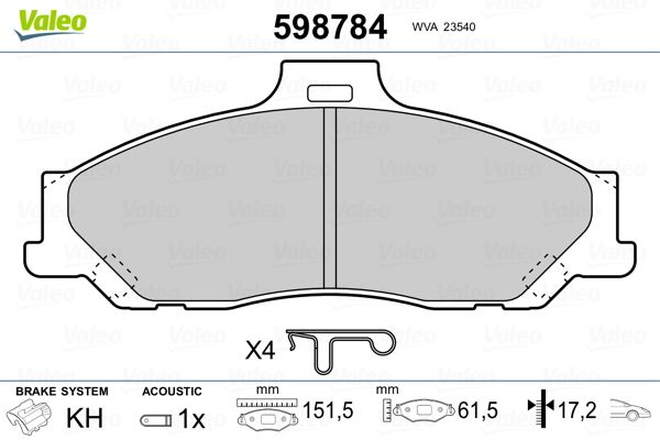 VALEO 598784 Brake Pad Set, disc brake