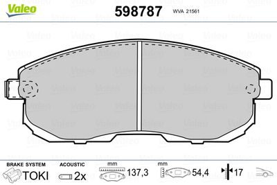 Brake Pad Set, disc brake VALEO 598787