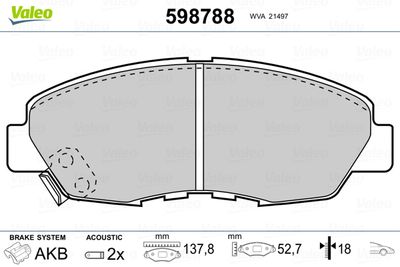 Brake Pad Set, disc brake VALEO 598788