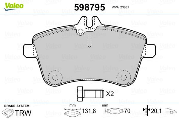 VALEO 598795 Brake Pad Set, disc brake