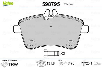 Brake Pad Set, disc brake VALEO 598795