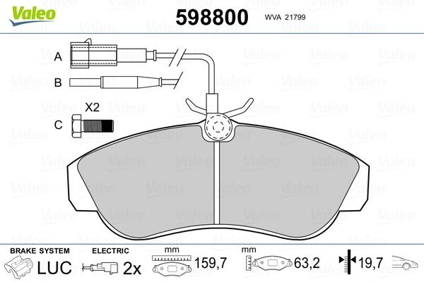 VALEO 598800 Brake Pad Set, disc brake