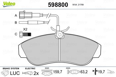 Brake Pad Set, disc brake VALEO 598800